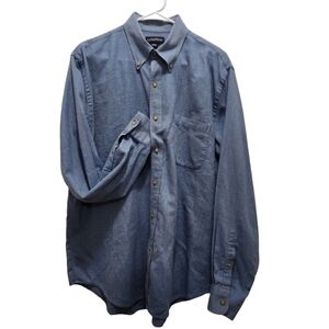 EUC Lands End Cotton Chambray Blue Men's Size 16-16 1/4 Button Down Work Career